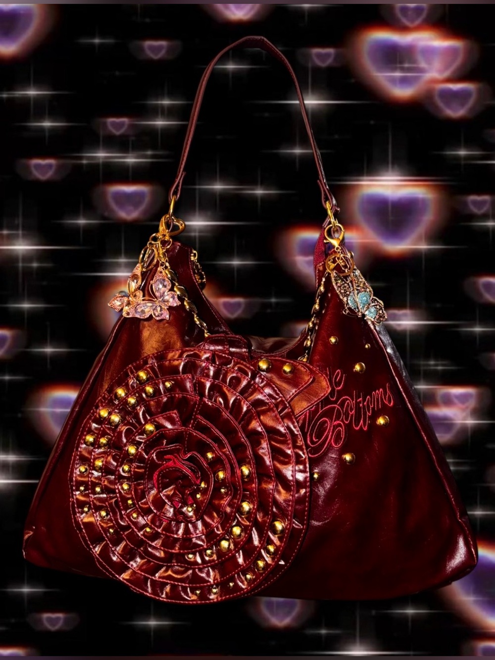 Rare Vintage Apple Bottoms Burgundy Hobo Shoulder Bag with Gold detail❤️